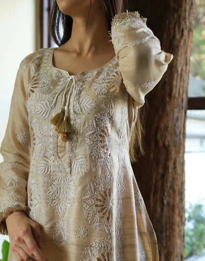 Basak Chikankari With Mukaish Work Ready To Wear Kurta Dupatta Set