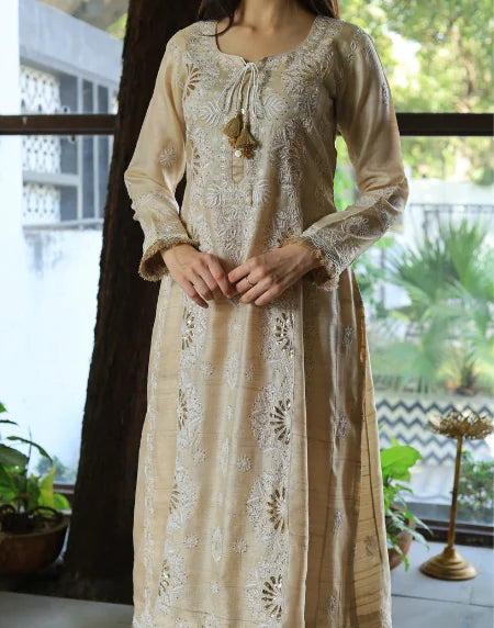 Basak Chikankari With Mukaish Work Ready To Wear Kurta Dupatta Set