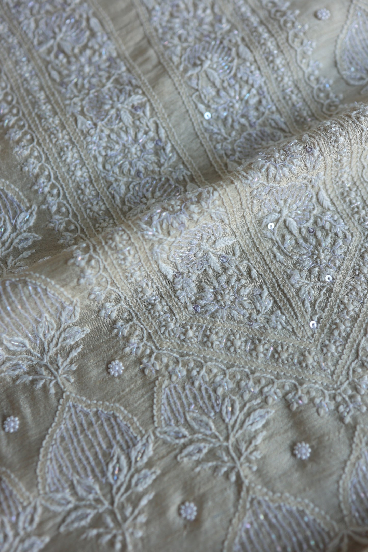 Basak Natural Moonga Silk Chikankari Unstitched Kurta Dupatta Fabric