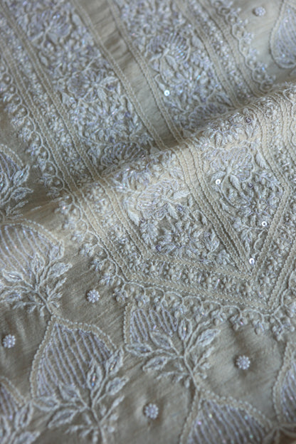 Basak Natural Moonga Silk Chikankari Unstitched Kurta Dupatta Fabric