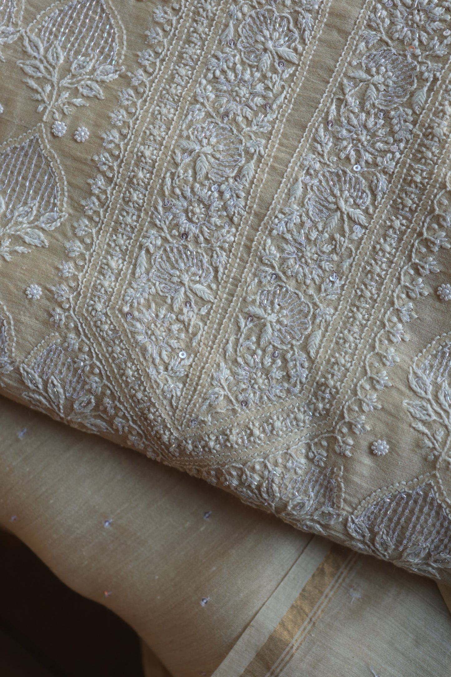 Basak Natural Moonga Silk Chikankari Unstitched Kurta Dupatta Fabric