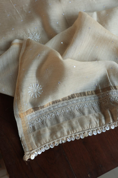 Basak Natural Moonga Silk Chikankari Unstitched Kurta Dupatta Fabric