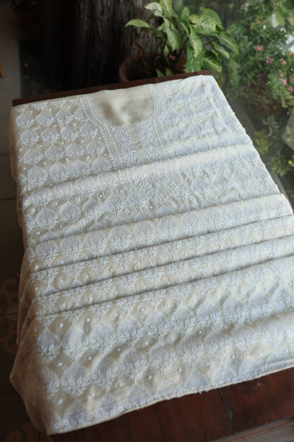 Basak Natural Moonga Silk Chikankari Unstitched Kurta Dupatta Fabric