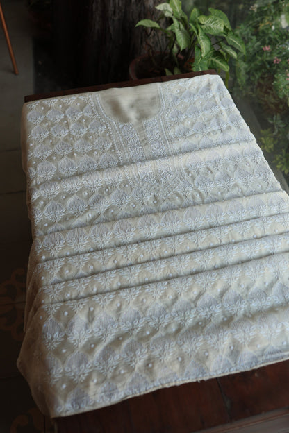 Basak Natural Moonga Silk Chikankari Unstitched Kurta Dupatta Fabric