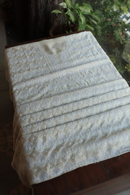 Basak Natural Moonga Silk Chikankari Unstitched Kurta Dupatta Fabric