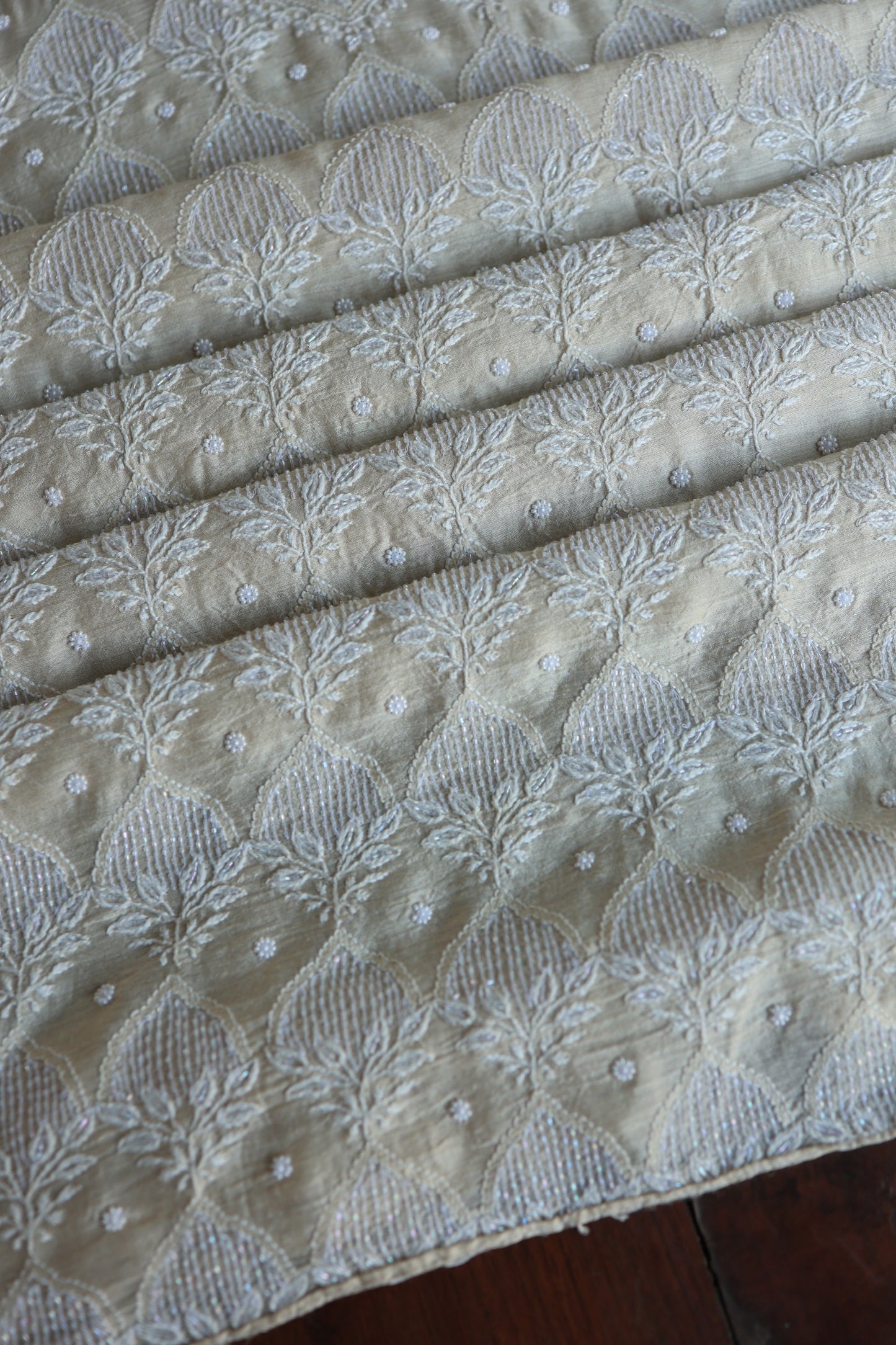 Basak Natural Moonga Silk Chikankari Unstitched Kurta Dupatta Fabric
