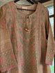 Basak Peach & Green Natural Tussar Silk Kalidar Chikankari Kurta Set