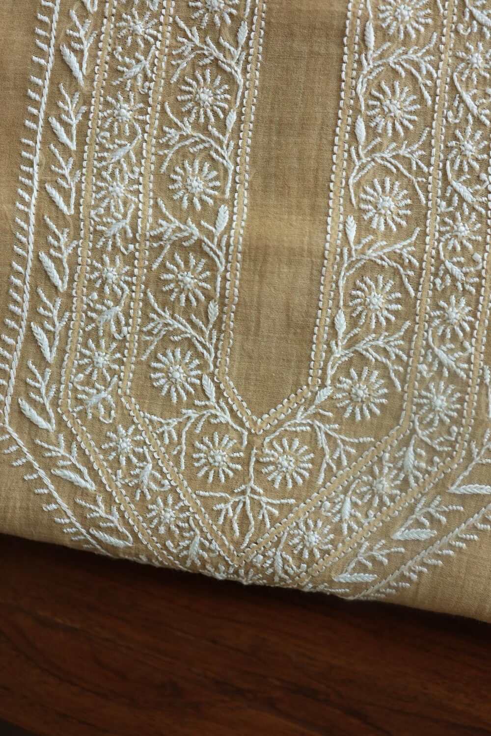 Beige Mulmul Chikankari Unstitched Men's Kurtas Fabrics