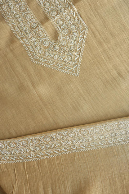 Beige Mulmul Chikankari Unstitched Men's Kurtas Fabrics