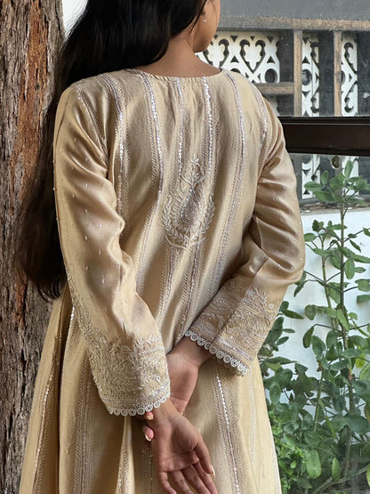 Beige Chanderi Chikankari Co-Ord Sets