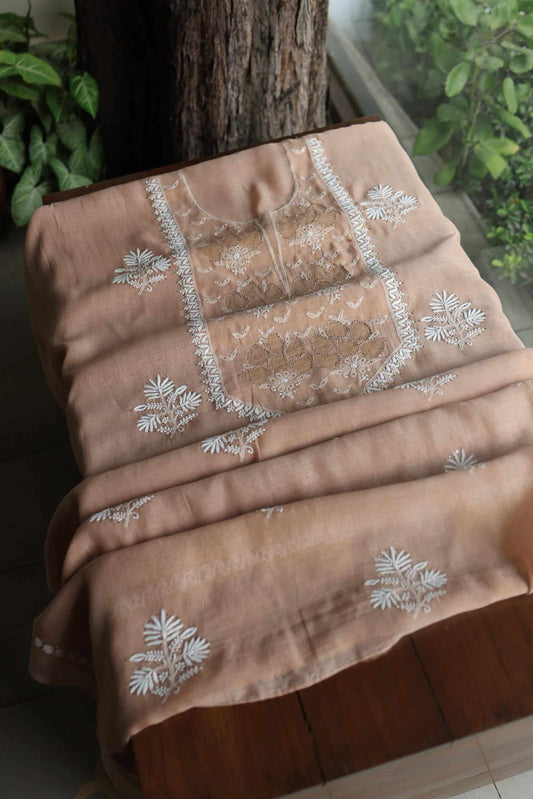 Beige Daraz Chanderi Chikankari Kurta Fabrics