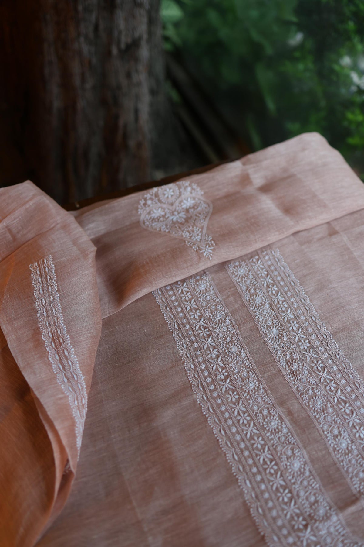 Almond Beige Linen Chikankari Unstitched Men's Kurta Fabric