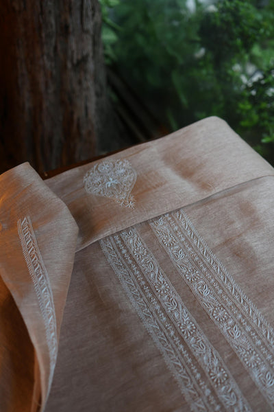 Beige Linen Chikankari Unstitched Men's Kurta Fabric