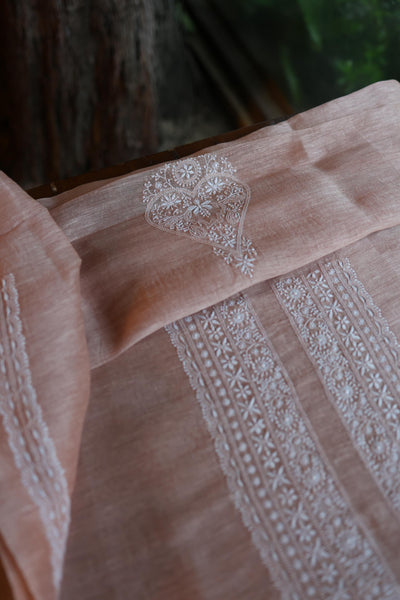 Almond Beige Linen Chikankari Unstitched Men's Kurta Fabric