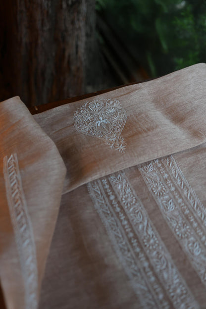 Beige Linen Chikankari Unstitched Men's Kurta Fabric