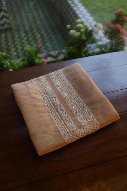 Beige Linen Chikankari Unstitched Men's Kurta Fabric