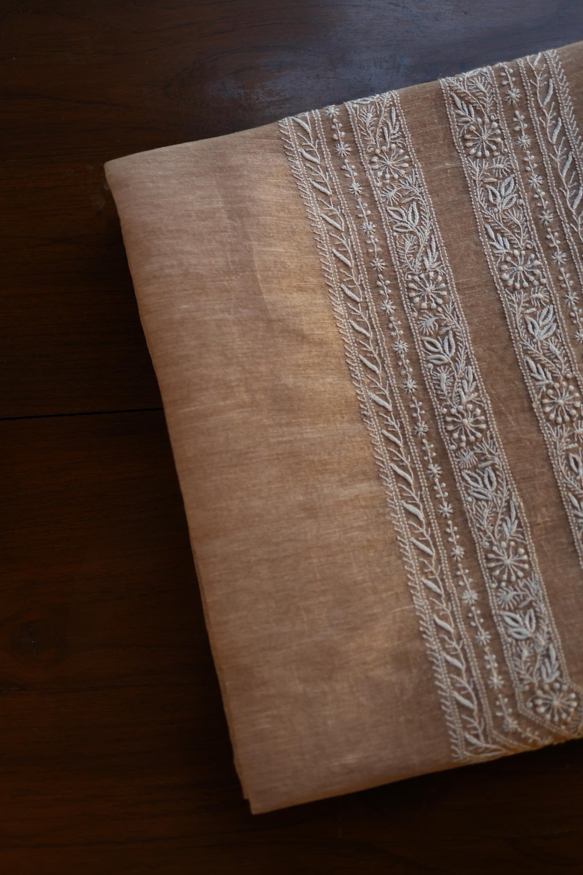 Beige Linen Chikankari Unstitched Men's Kurta Fabric