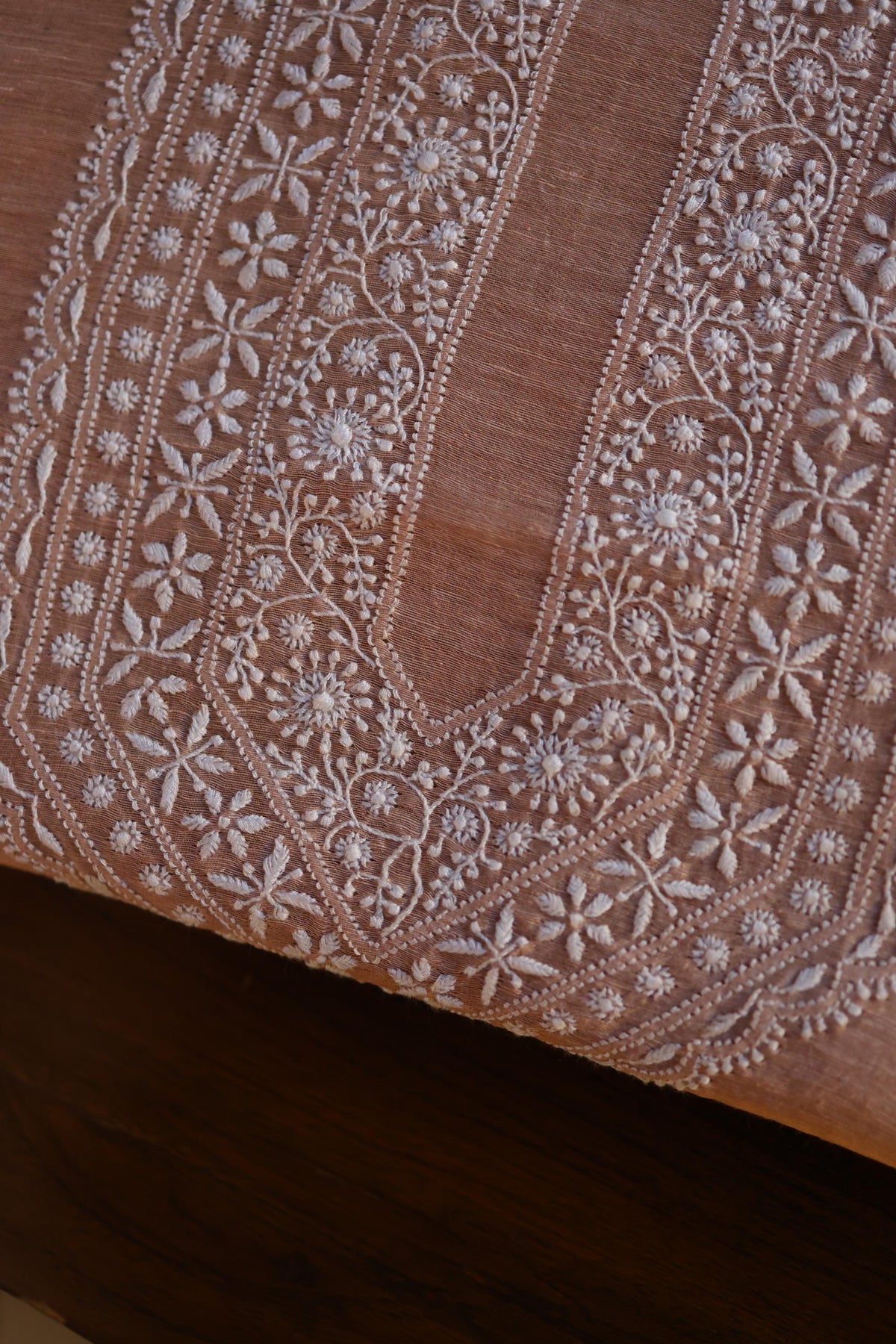 Almond Beige Linen Chikankari Unstitched Men's Kurta Fabric
