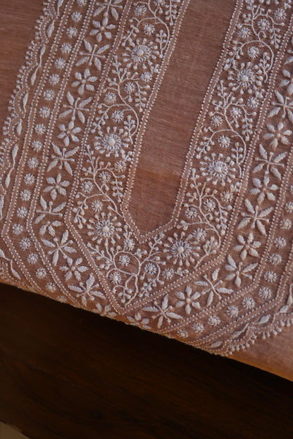 Almond Beige Linen Chikankari Unstitched Men's Kurta Fabric