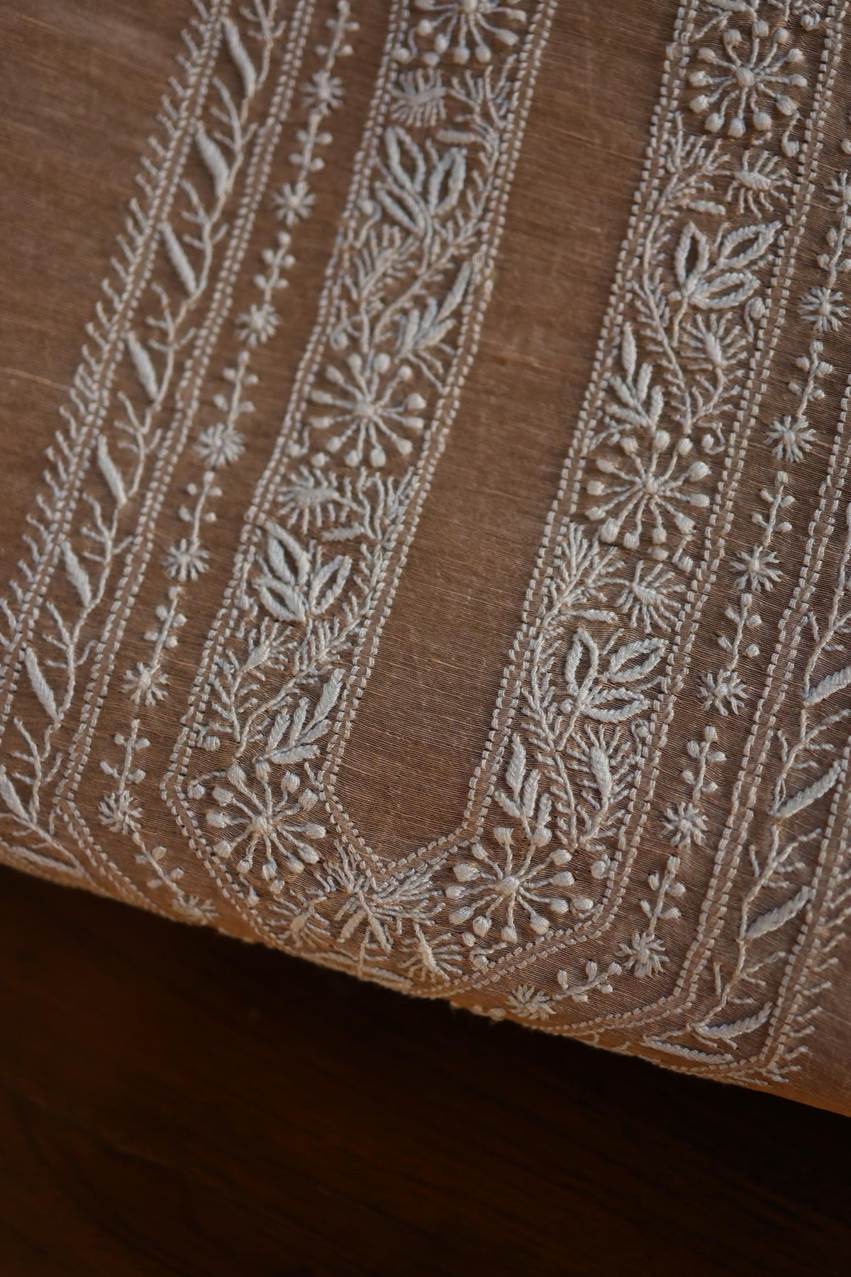 Beige Linen Chikankari Unstitched Men's Kurta Fabric