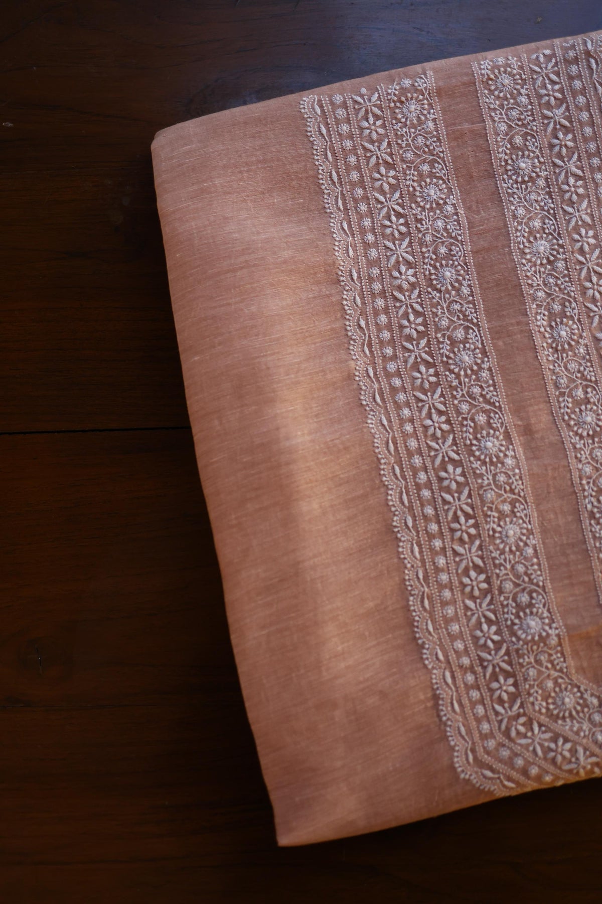 Almond Beige Linen Chikankari Unstitched Men's Kurta Fabric