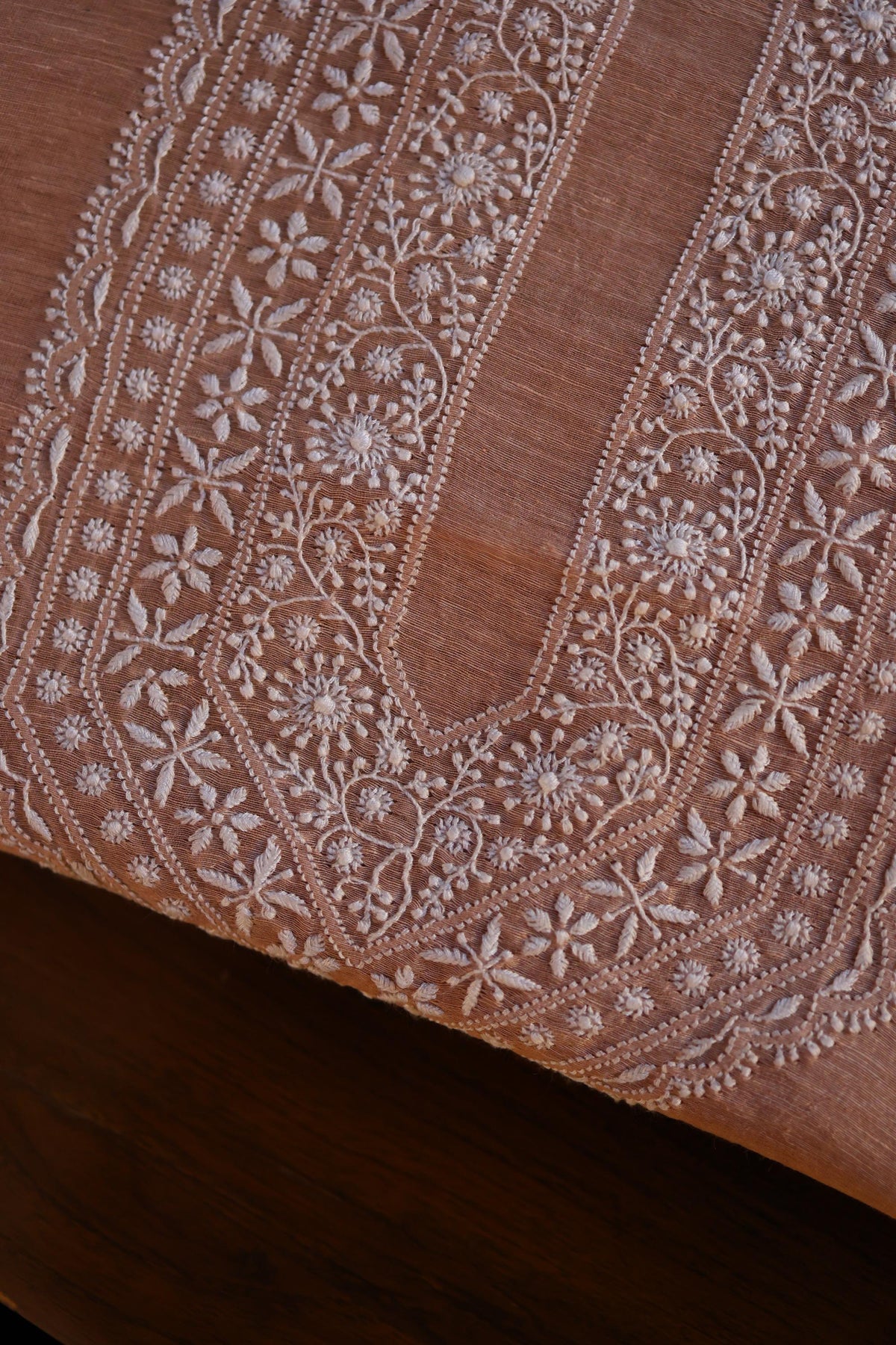 Almond Beige Linen Chikankari Unstitched Men's Kurta Fabric