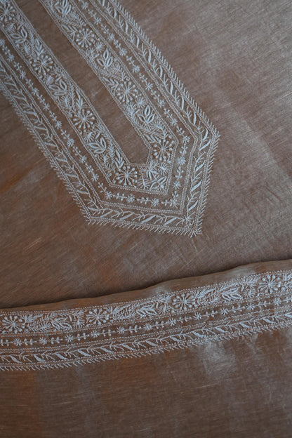 Beige Linen Chikankari Unstitched Men's Kurta Fabric