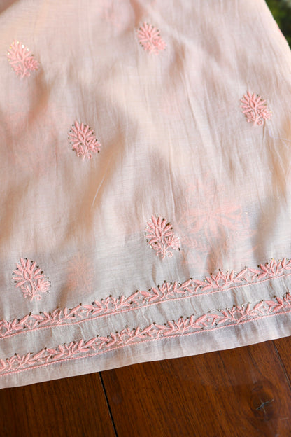 Soft Peach Mal Cotton Fine Chikankari With Kamdani Work Unstitched Fabric