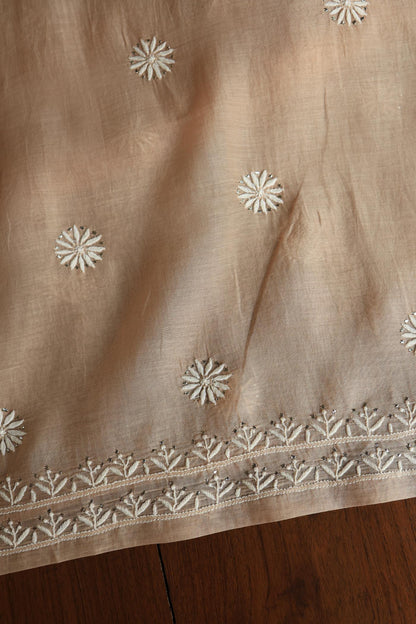 Beige Mal Cotton Fine Chikankari With Kamdani Work Unstitched Fabric