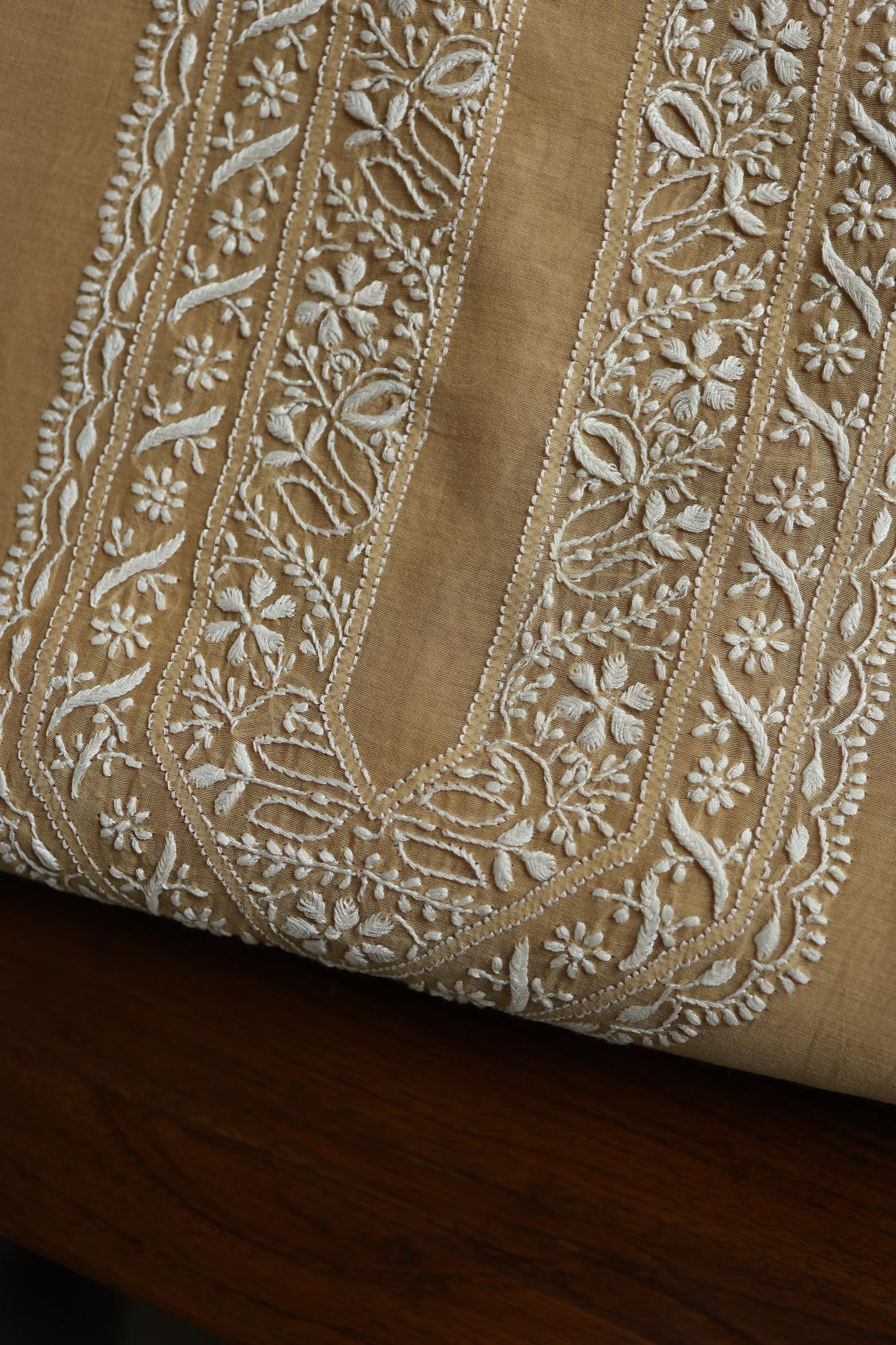 Beige Mulmul Chikankari Unstitched Men's Kurtas Fabric