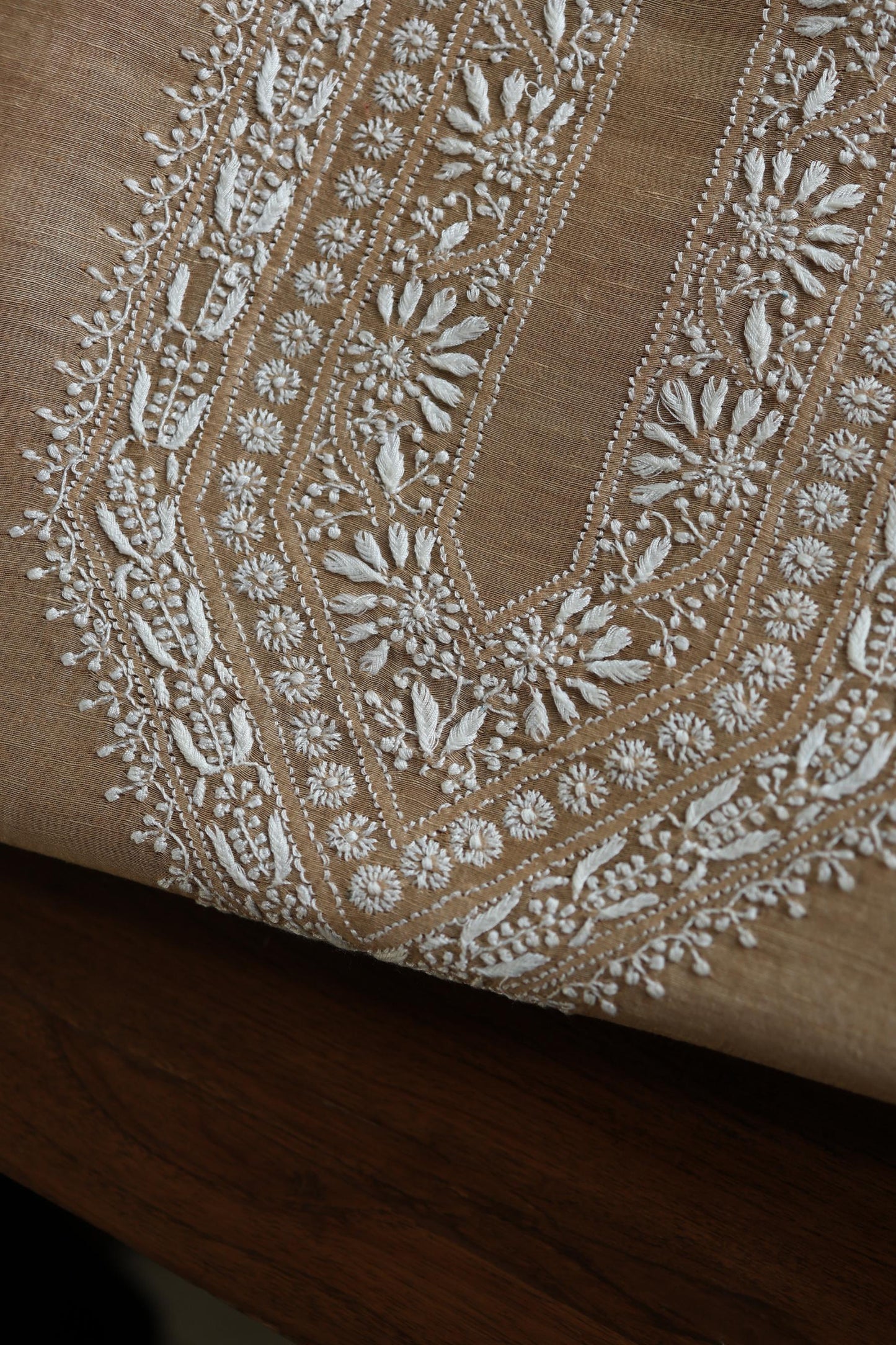 Beige Mulmul Chikankari Unstitched Men's Kurtas Fabric