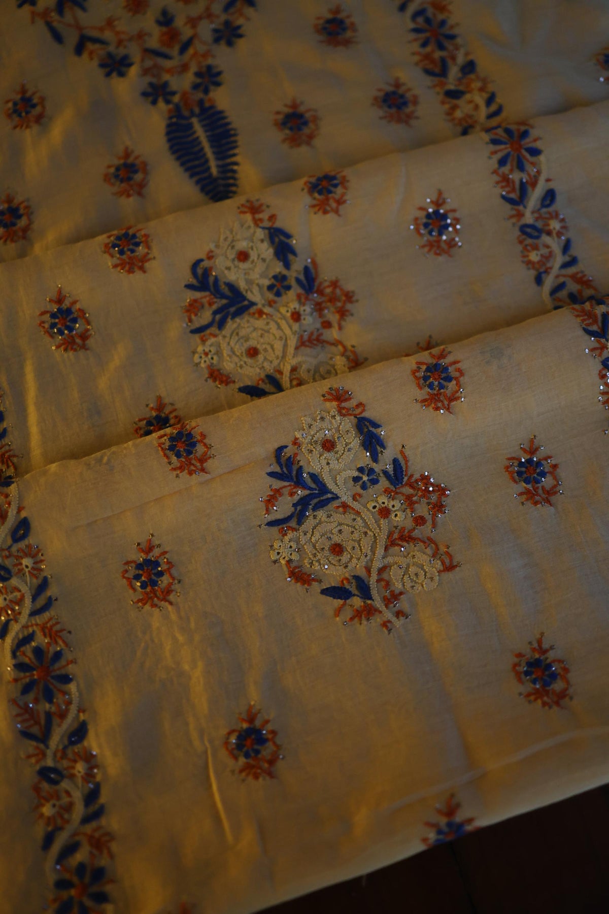 Beige Multi Mul Chanderi Silk Kalamkari Unstitched Kurta Dupatta Set