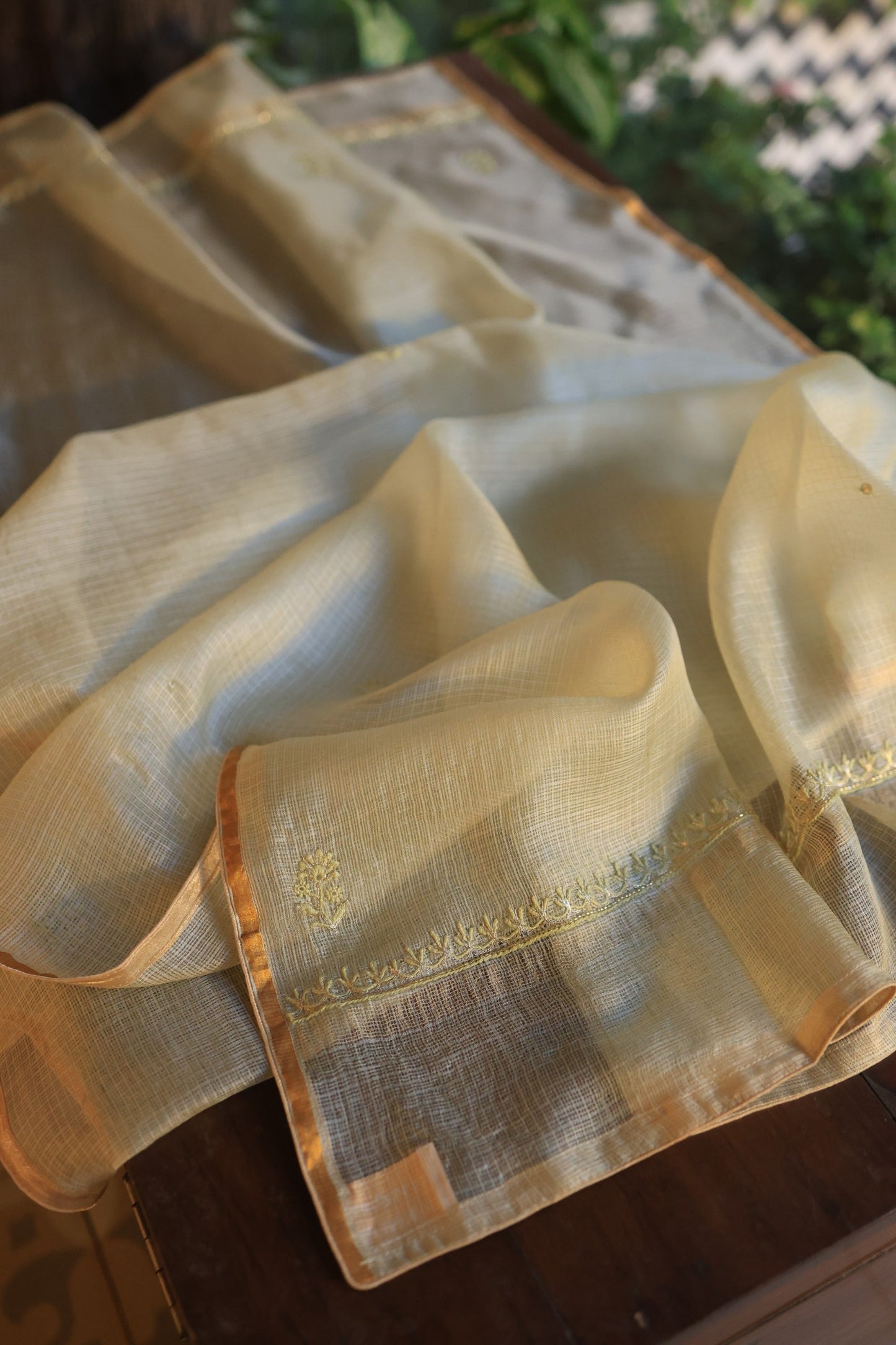 Lemon Rasm Kota Tussar Chikankari Unstitched Chikankari Fabrics