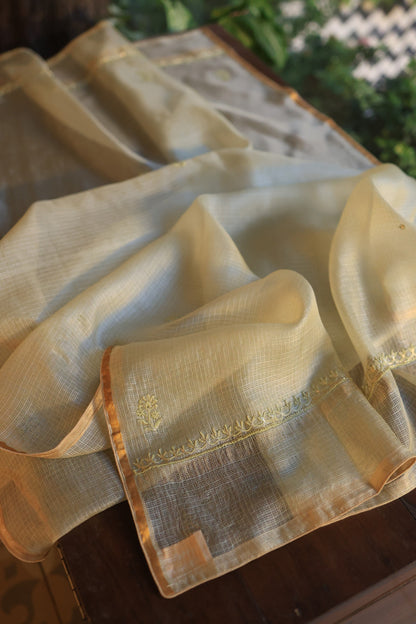 Lemon Rasm Kota Tussar Chikankari Unstitched Chikankari Fabrics