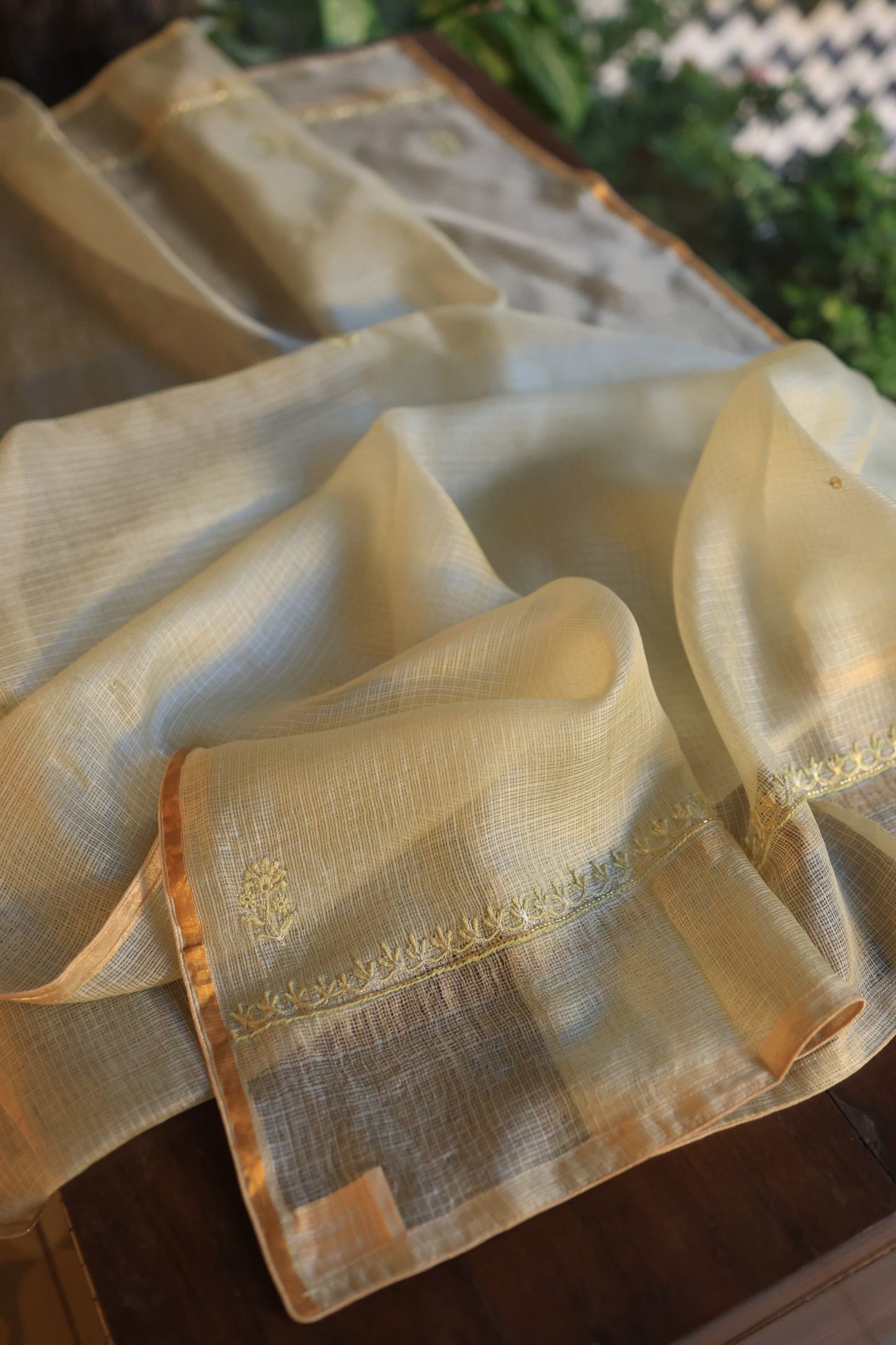 Lemon Rasm Kota Tussar Chikankari Unstitched Chikankari Fabrics