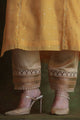Beige Satin Linen Straight Pant With Organza Lace & One Side Pocket