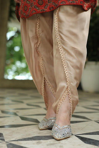 Beige Satin Linen Tulip Pant