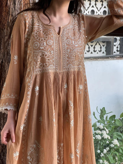 Beige Shade Malmal Mukaish Kamdani Kurta Set