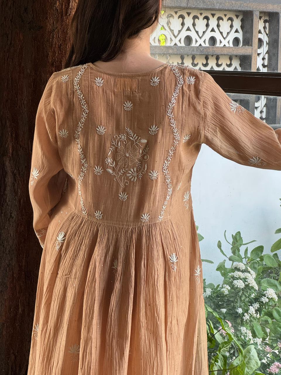 Beige Shade Malmal Mukaish Kamdani Kurta Set