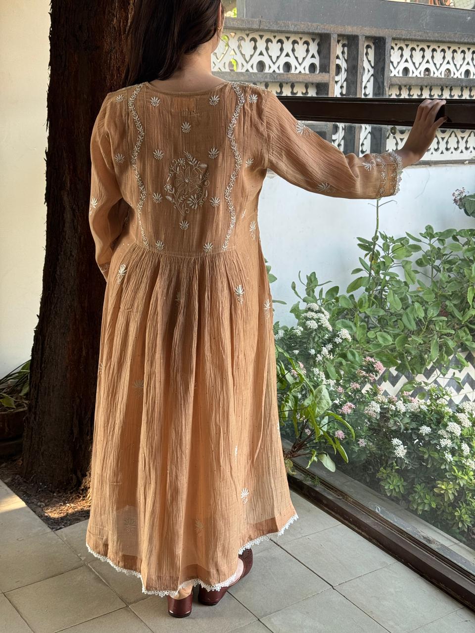 Beige Shade Malmal Mukaish Kamdani Kurta Set
