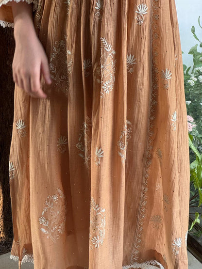 Beige Shade Malmal Mukaish Kamdani Kurta Set