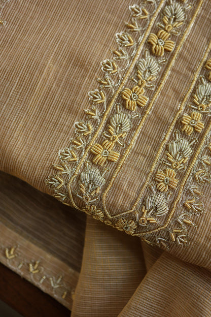 Beige Shade Shade Shade Tissue Kota Chikankari Unstitched Fabric