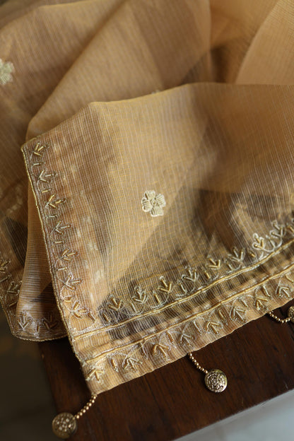 Beige Shade Shade Shade Tissue Kota Chikankari Unstitched Fabric