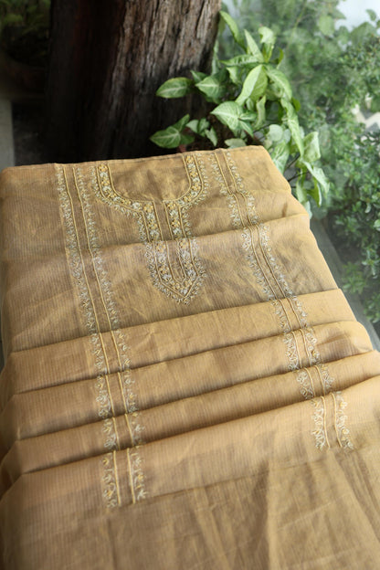 Beige Shade Shade Shade Tissue Kota Chikankari Unstitched Fabric