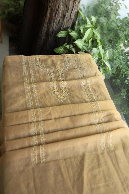 Beige Shade Shade Shade Tissue Kota Chikankari Unstitched Fabric