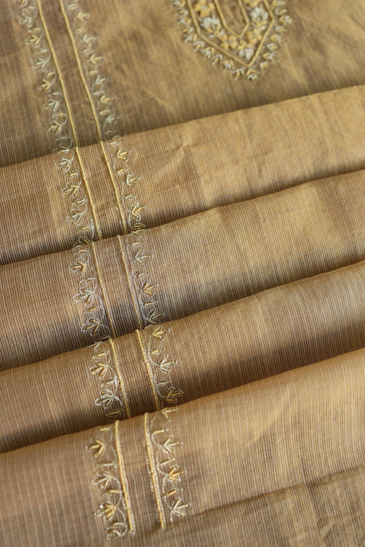Beige Shade Shade Shade Tissue Kota Chikankari Unstitched Fabric