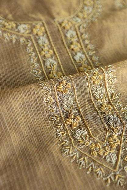 Beige Shade Shade Shade Tissue Kota Chikankari Unstitched Fabric