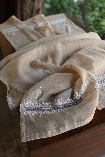 Beige Shade Silver Tissue Silk Chikankari Unstitched Fabric