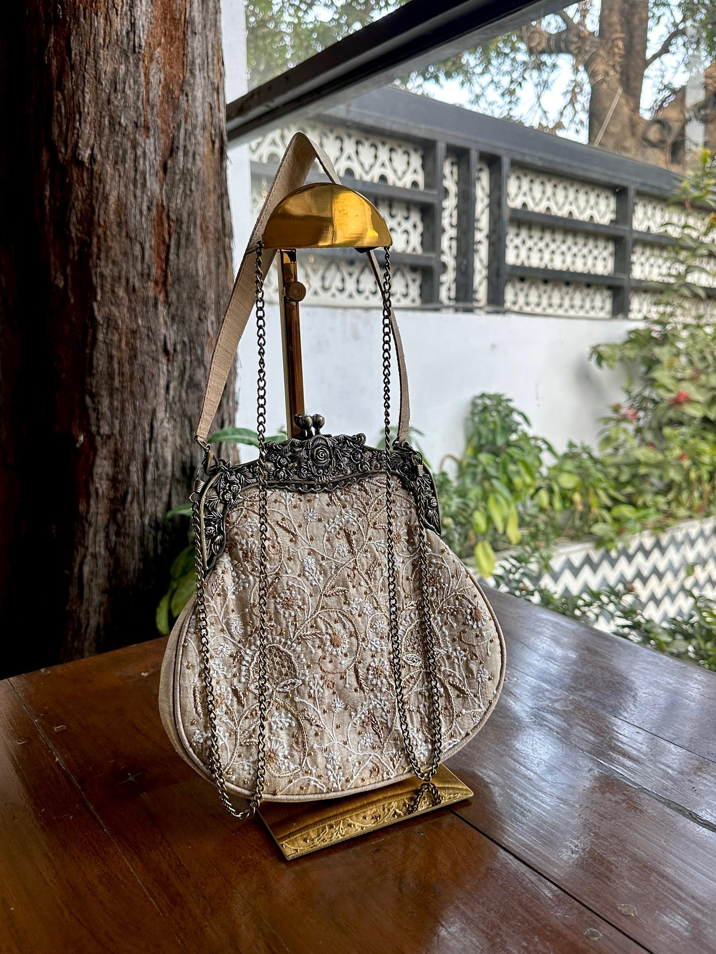 Beige Shade | Vintage Ari Mukaish Sling Bags