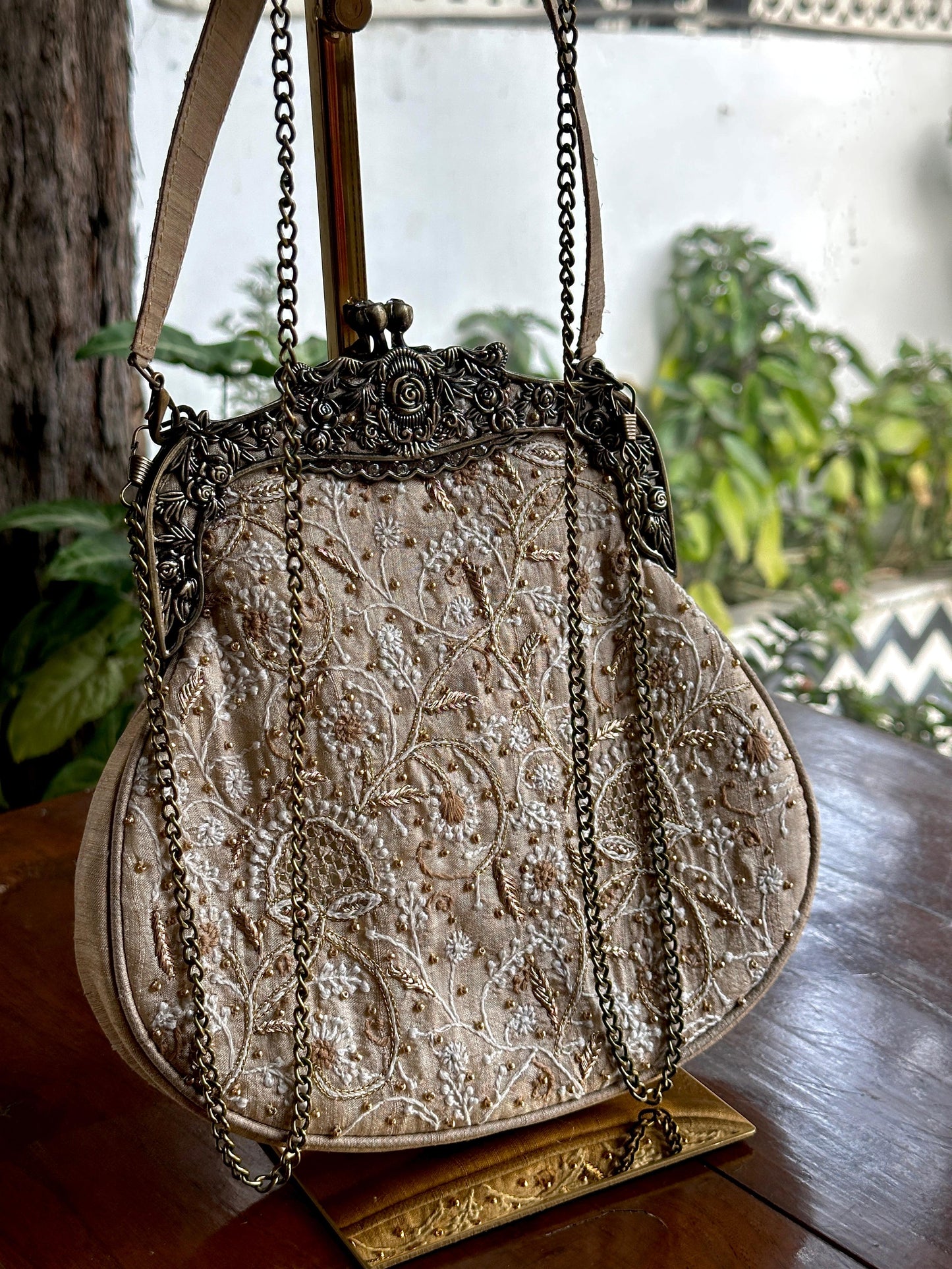 Beige Shade | Vintage Ari Mukaish Sling Bags